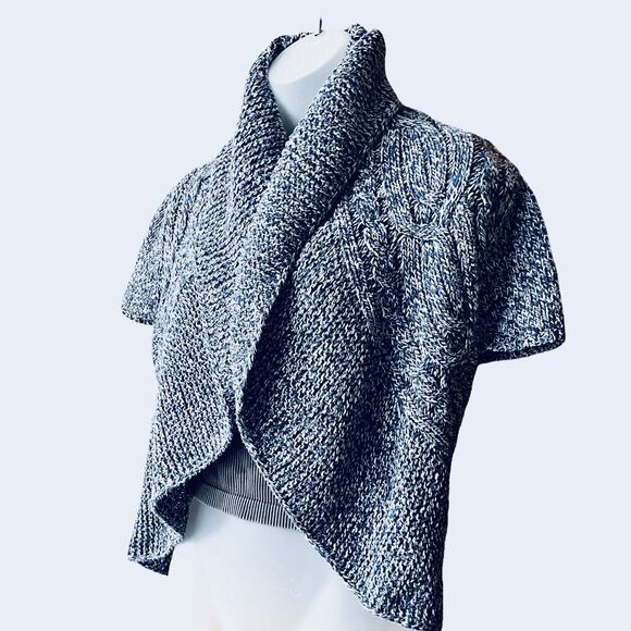 Vtg Y2K Express Blue Short Sleeve Shrug Sweater Sz M  Wide Fold Over Collar - Picture 3 of 10